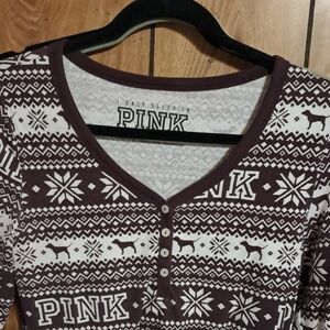 PINK Victoria's Secret V-Neck Sweater in Brown and White
